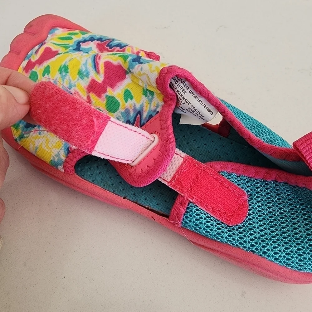 Newtz Water Shoes Pink Blue Tie Dye Velcro Closure Girls 11/12 Amphibian Cute